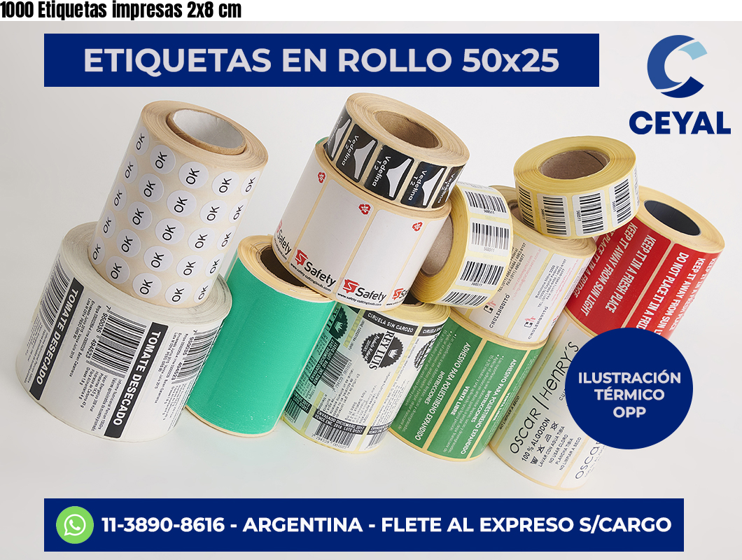 1000 Etiquetas impresas 2×8 cm