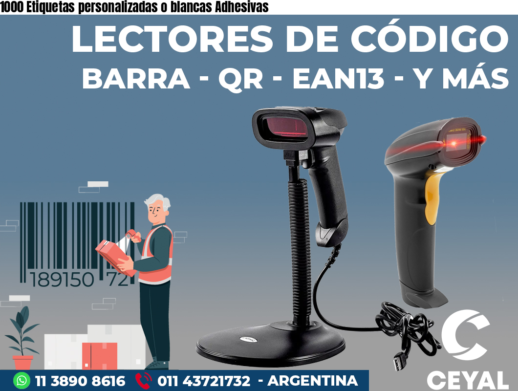 1000 Etiquetas personalizadas o blancas Adhesivas