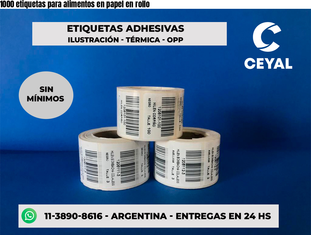1000 etiquetas para alimentos en papel en rollo