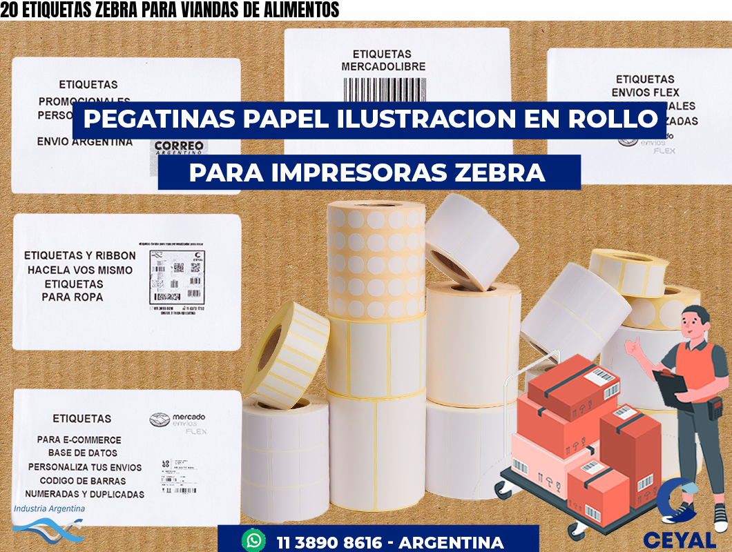 20 ETIQUETAS ZEBRA PARA VIANDAS DE ALIMENTOS