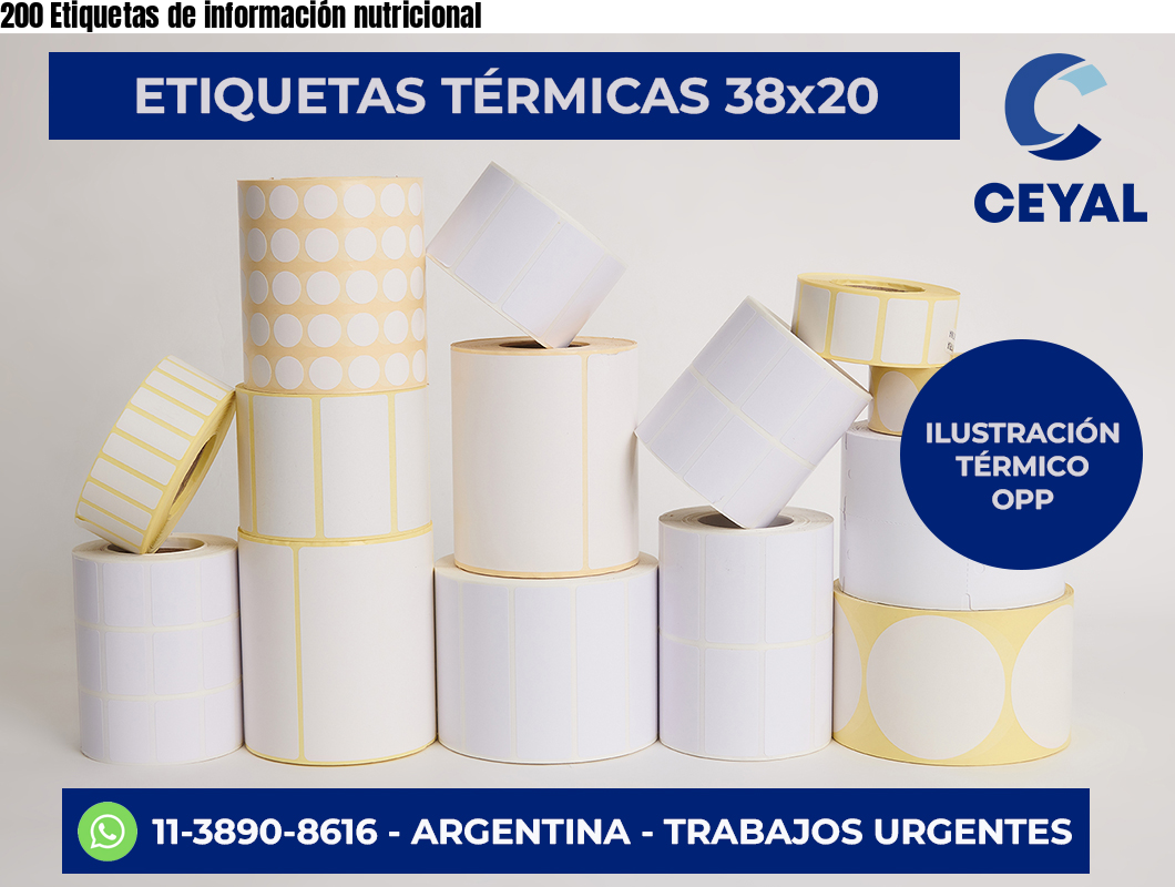 200 Etiquetas de información nutricional