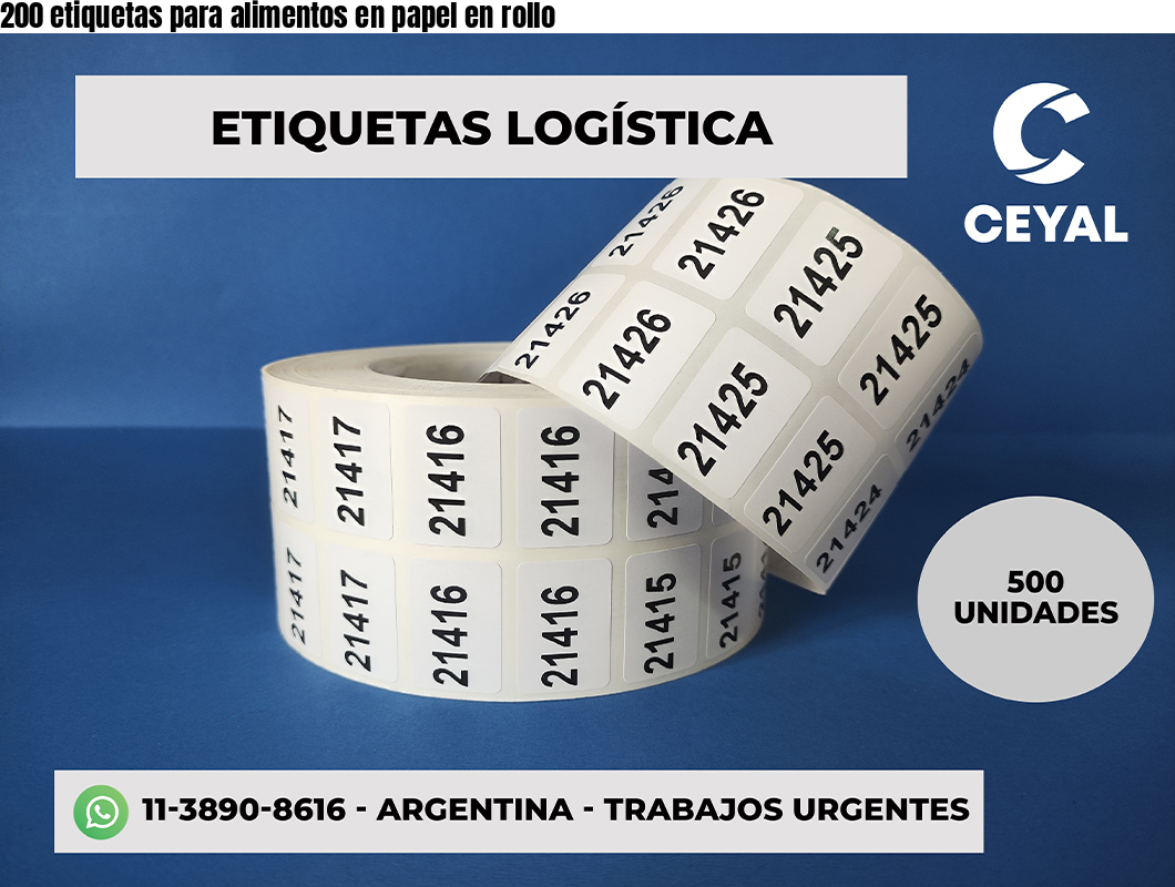 200 etiquetas para alimentos en papel en rollo
