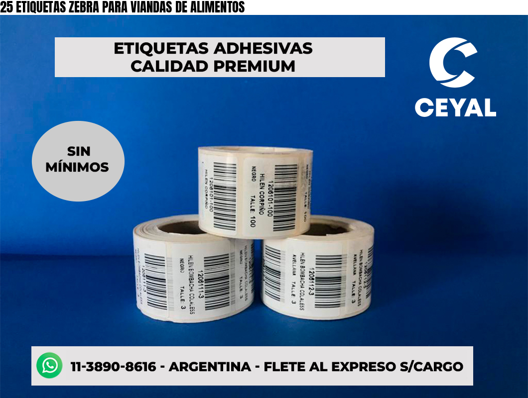 25 ETIQUETAS ZEBRA PARA VIANDAS DE ALIMENTOS