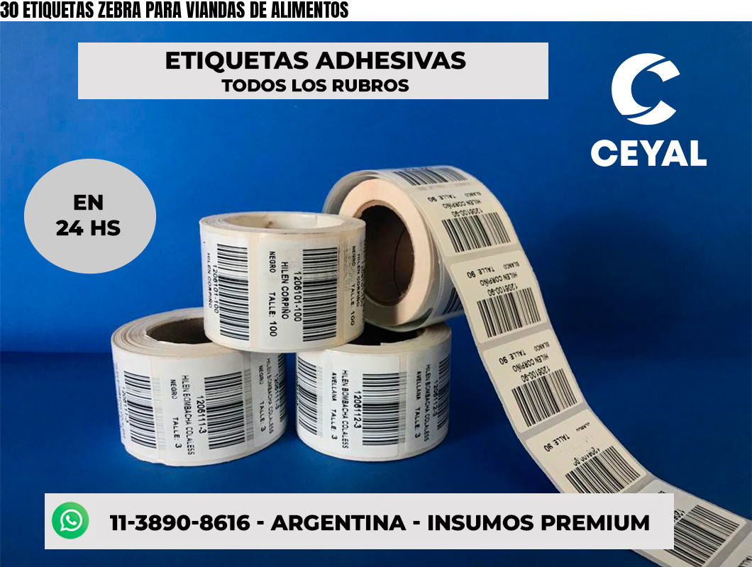 30 ETIQUETAS ZEBRA PARA VIANDAS DE ALIMENTOS