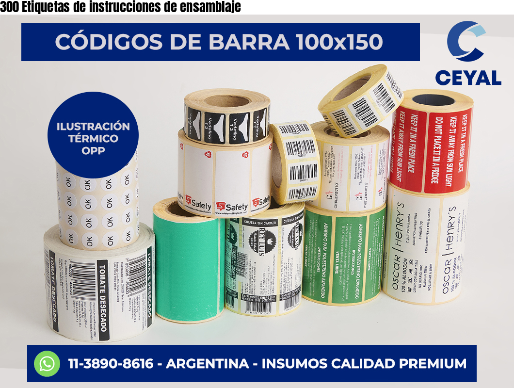 300 Etiquetas de instrucciones de ensamblaje