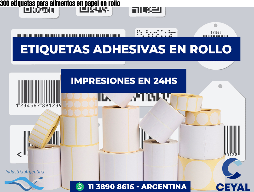 300 etiquetas para alimentos en papel en rollo