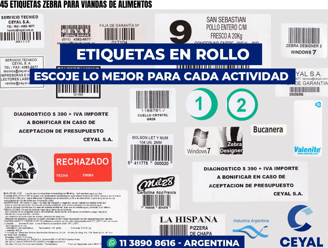 45 ETIQUETAS ZEBRA PARA VIANDAS DE ALIMENTOS