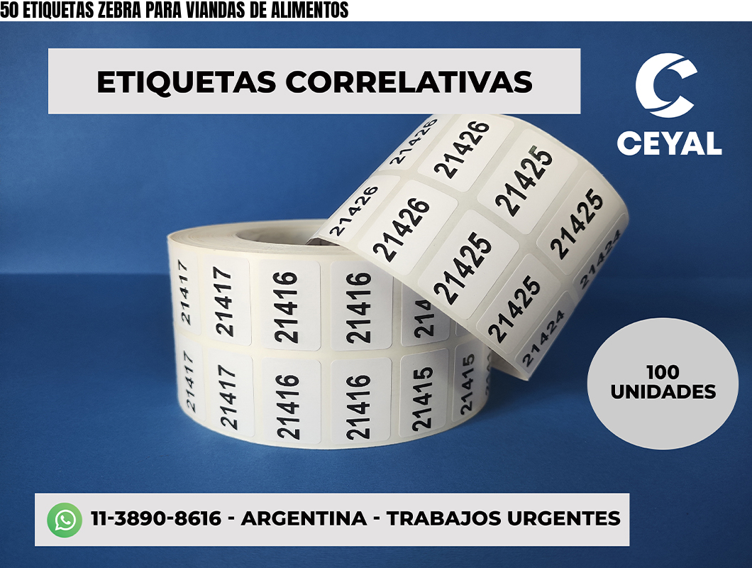 50 ETIQUETAS ZEBRA PARA VIANDAS DE ALIMENTOS
