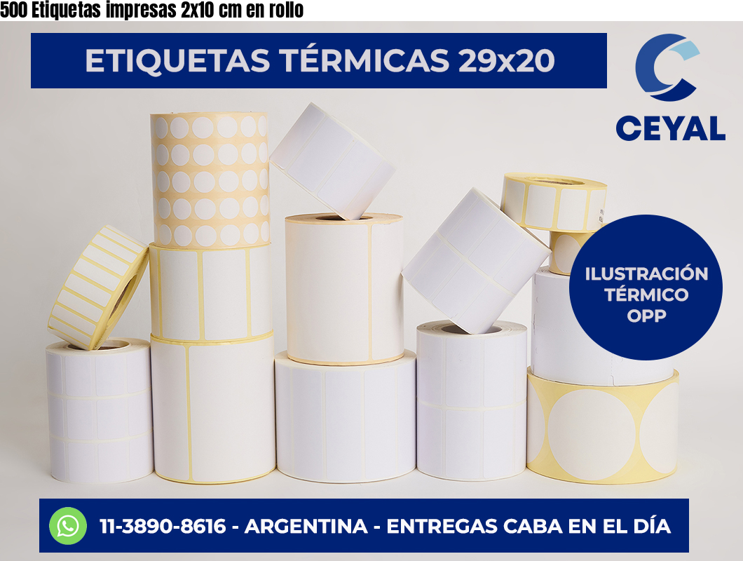 500 Etiquetas impresas 2×10 cm en rollo