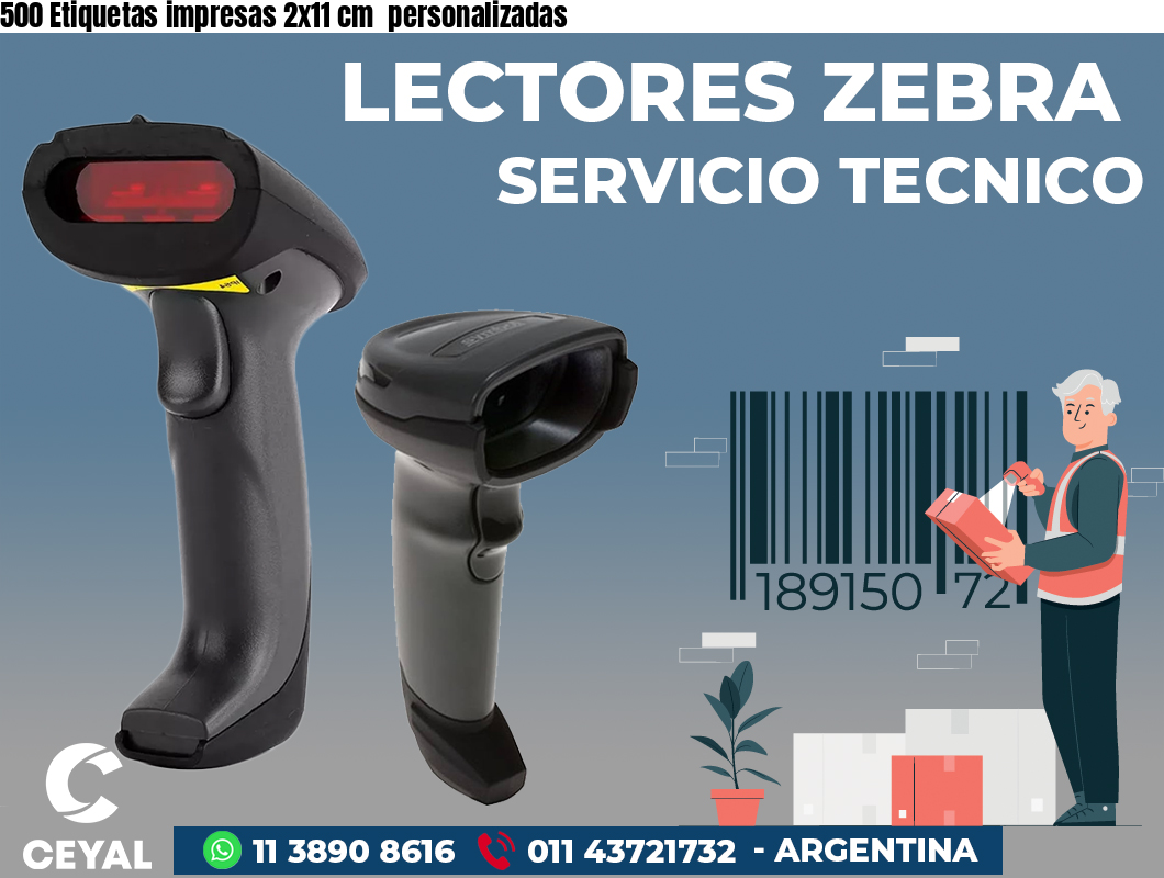 500 Etiquetas impresas 2x11 cm personalizadas