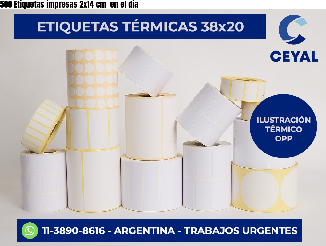 500 Etiquetas impresas 2×14 cm  en el dia
