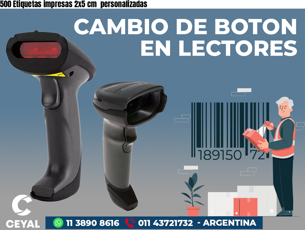 500 Etiquetas impresas 2x5 cm personalizadas