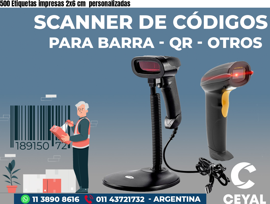 500 Etiquetas impresas 2x6 cm  personalizadas