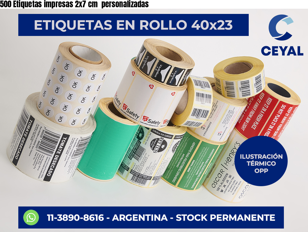 500 Etiquetas impresas 2×7 cm  personalizadas