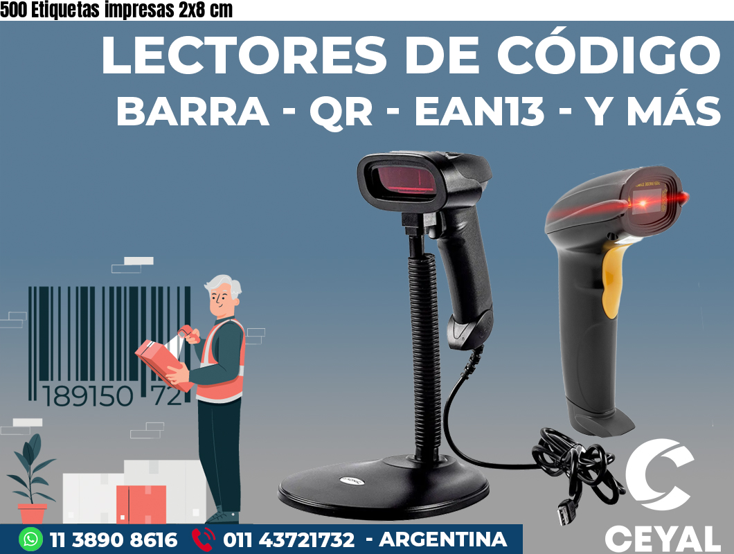 500 Etiquetas impresas 2x8 cm