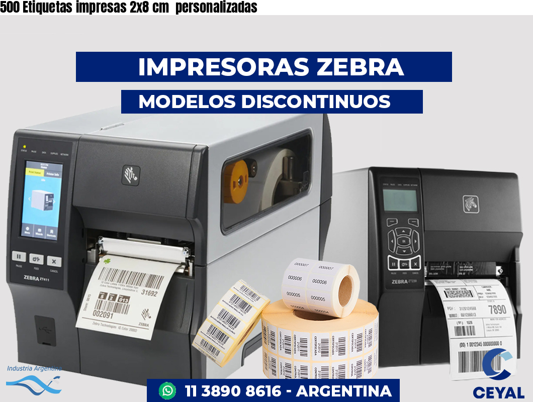 500 Etiquetas impresas 2x8 cm  personalizadas