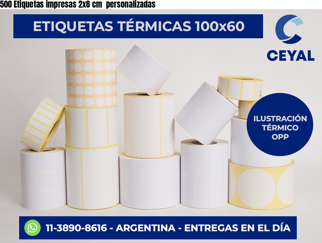 500 Etiquetas impresas 2×8 cm  personalizadas