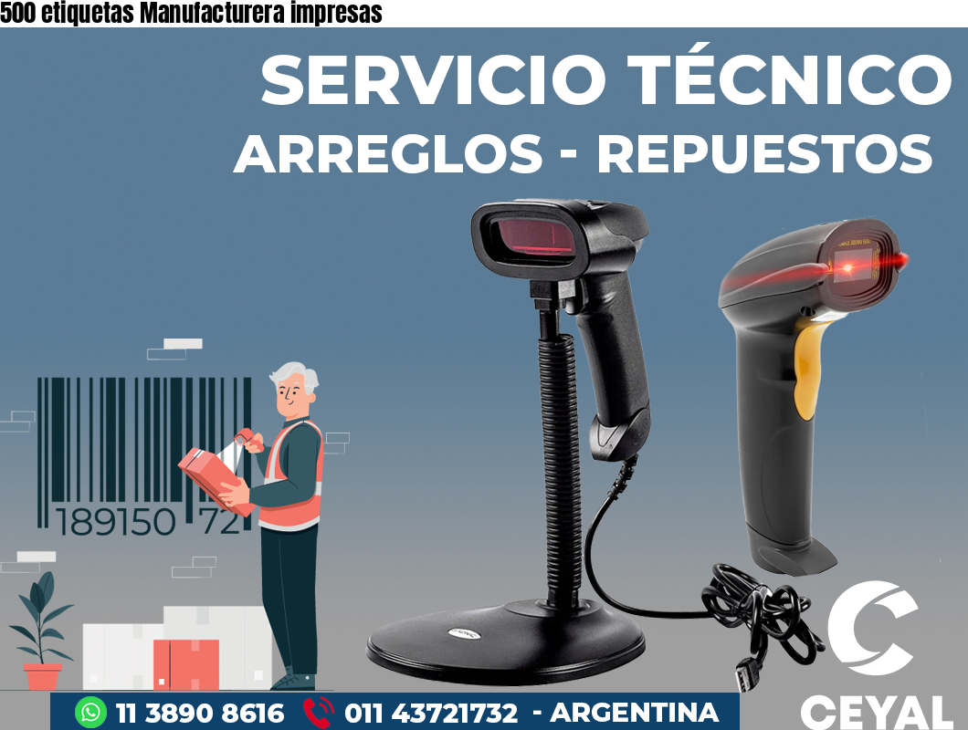 500 etiquetas Manufacturera impresas
