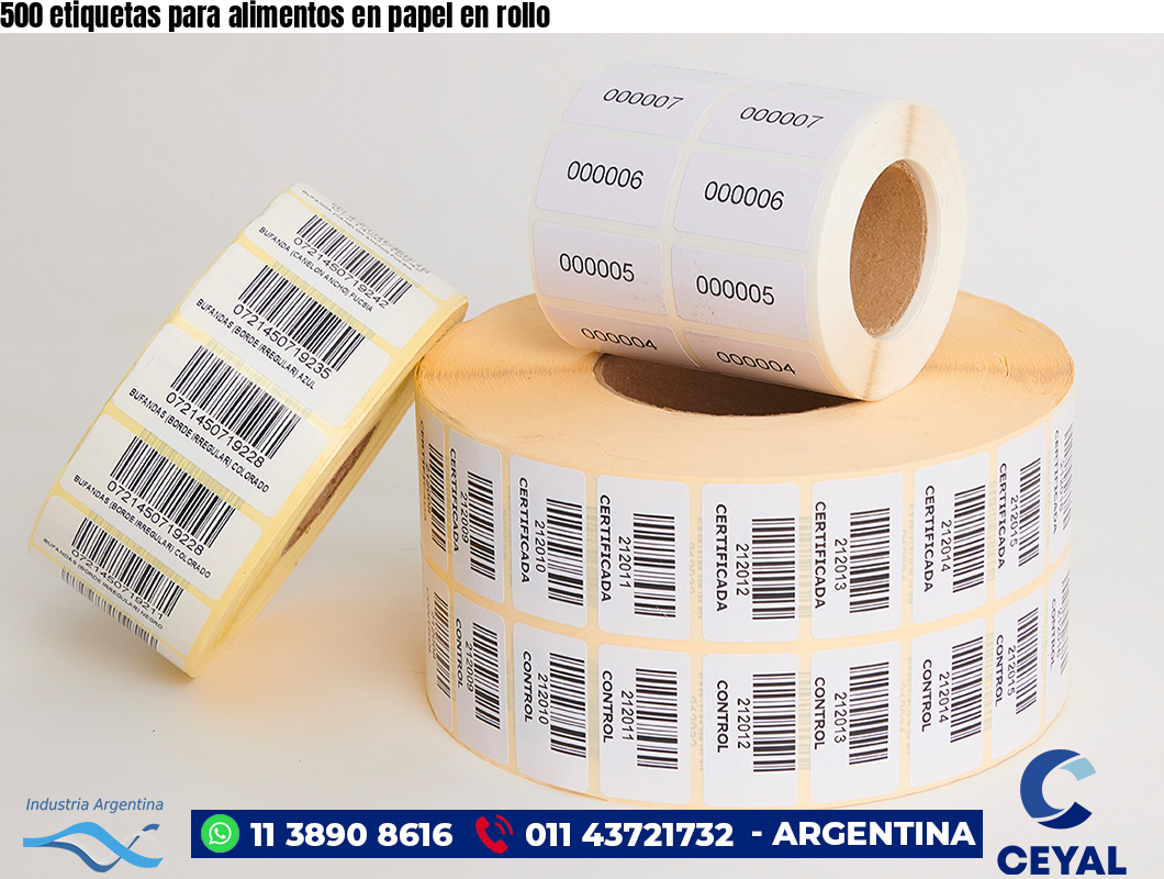 500 etiquetas para alimentos en papel en rollo