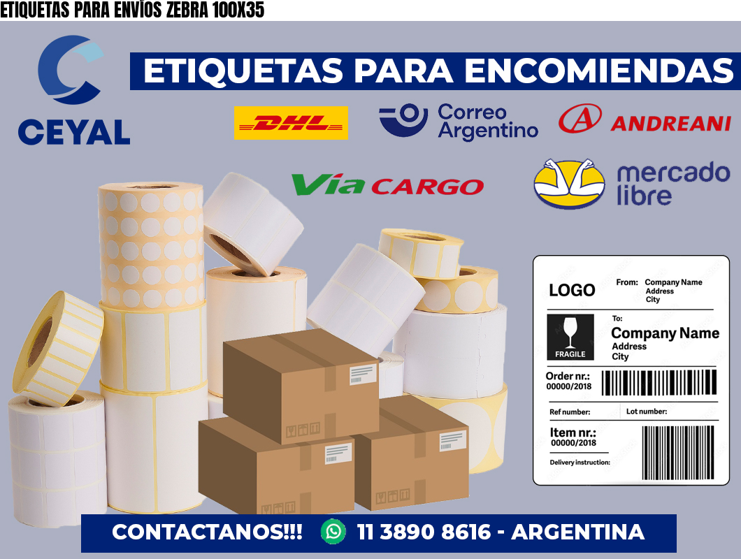 ETIQUETAS PARA ENVÍOS ZEBRA 100X35