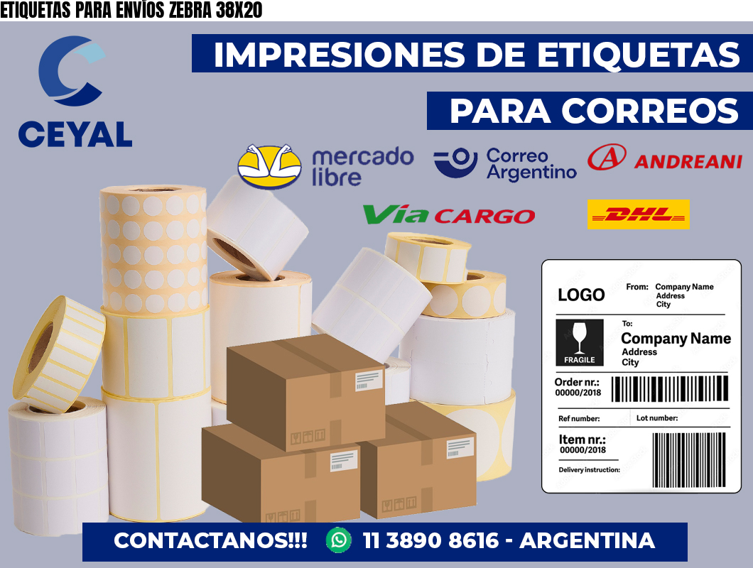 ETIQUETAS PARA ENVÍOS ZEBRA 38X20