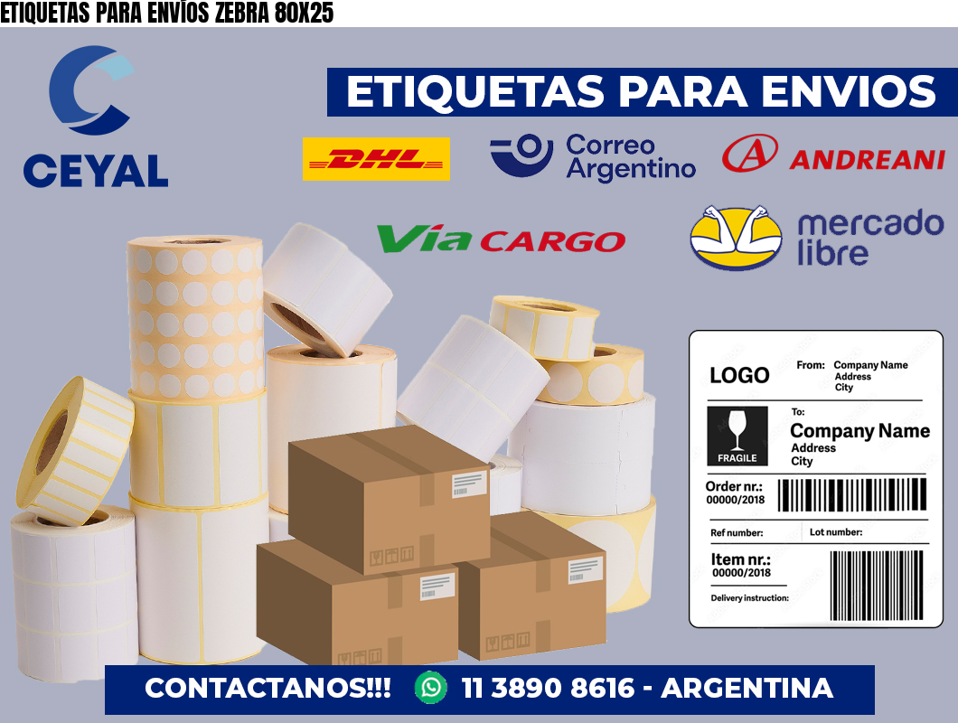 ETIQUETAS PARA ENVÍOS ZEBRA 80X25