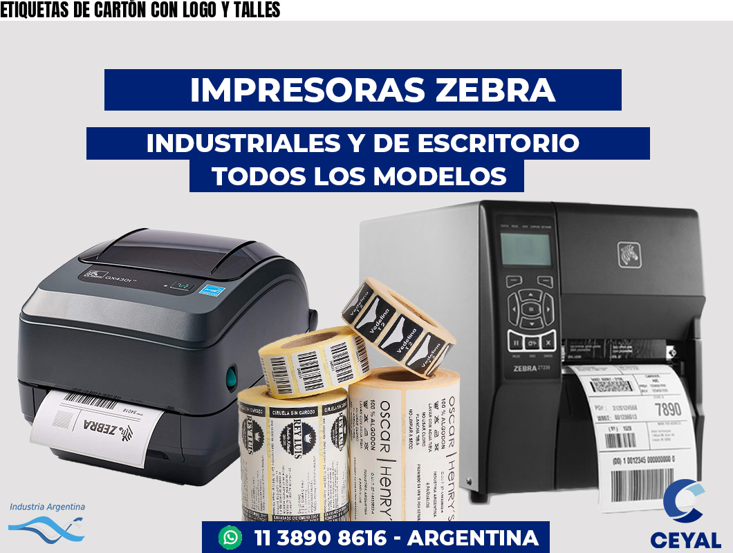 ETIQUETAS DE CARTÓN CON LOGO Y TALLES