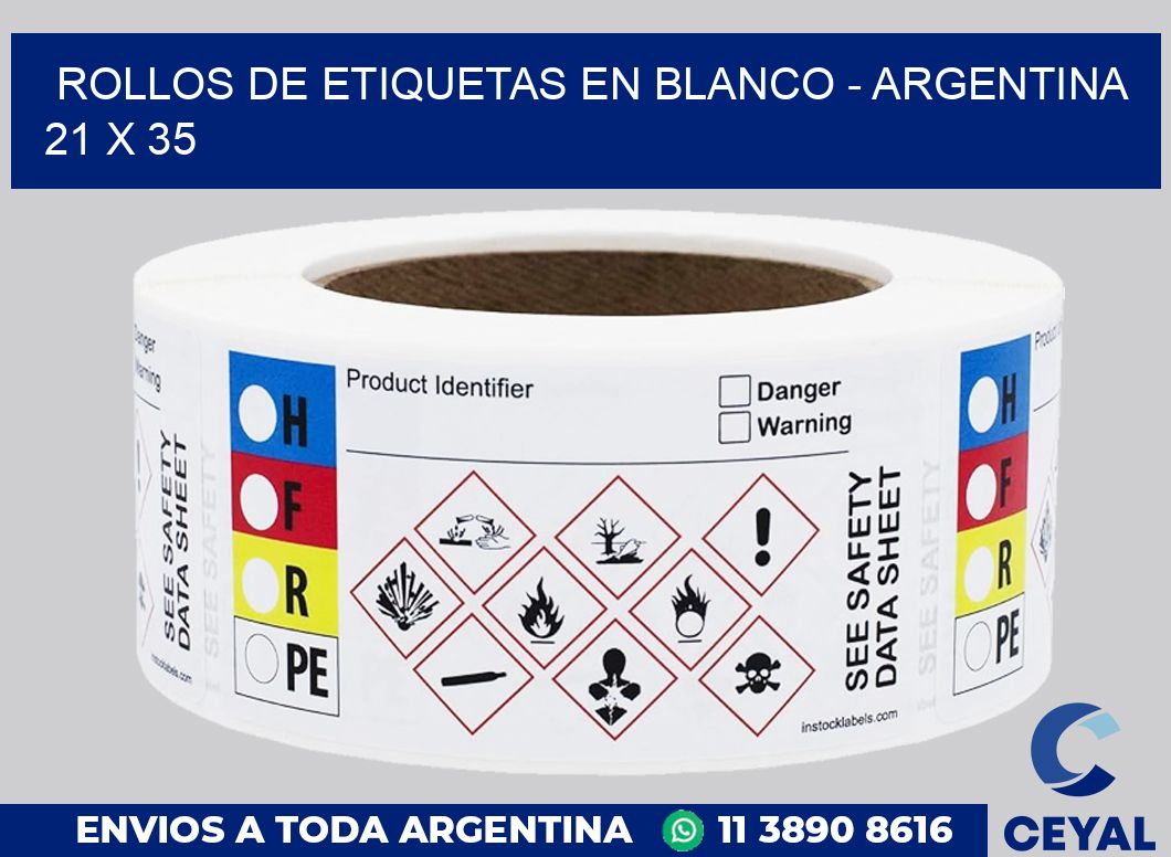 Rollos de etiquetas en blanco – Argentina 21 x 35