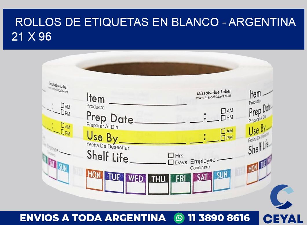 Rollos de etiquetas en blanco – Argentina 21 x 96