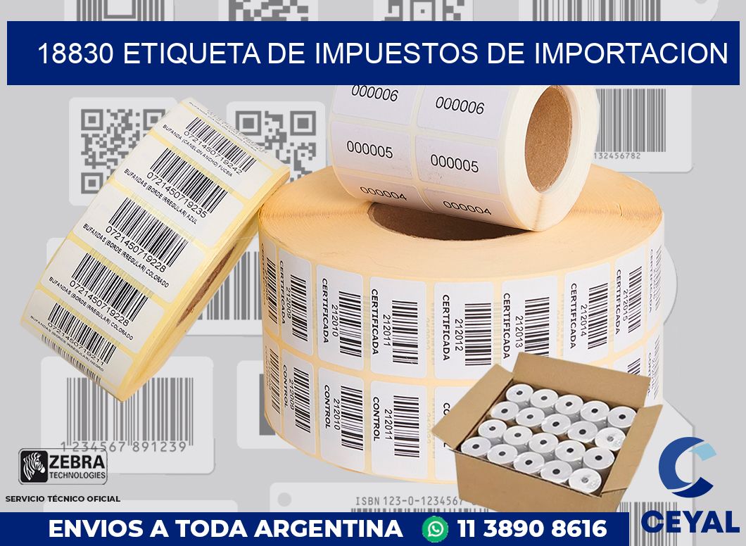 18830 Etiqueta de impuestos de importacion