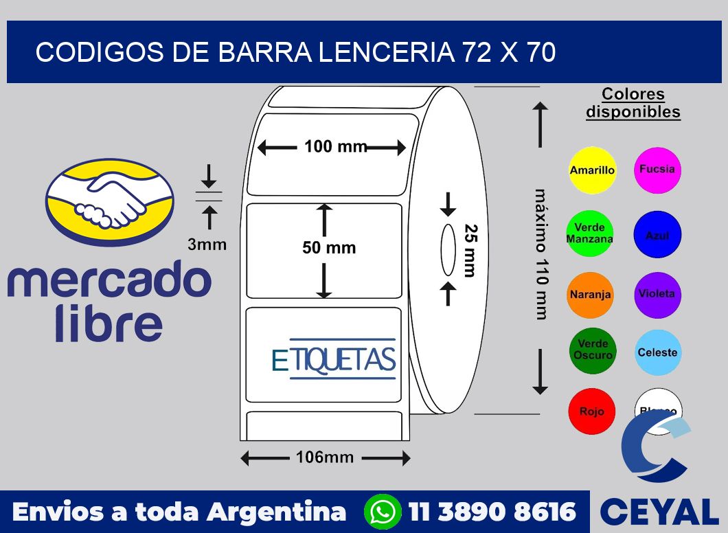 Codigos de barra lenceria 72 x 70