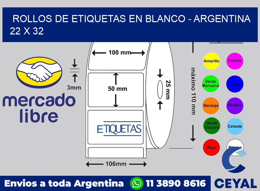 Rollos de etiquetas en blanco - Argentina 22 x 32