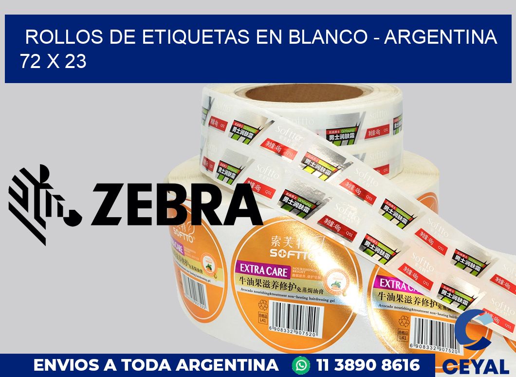 Rollos de etiquetas en blanco - Argentina 72 x 23