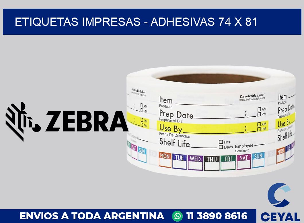etiquetas impresas - Adhesivas 74 x 81