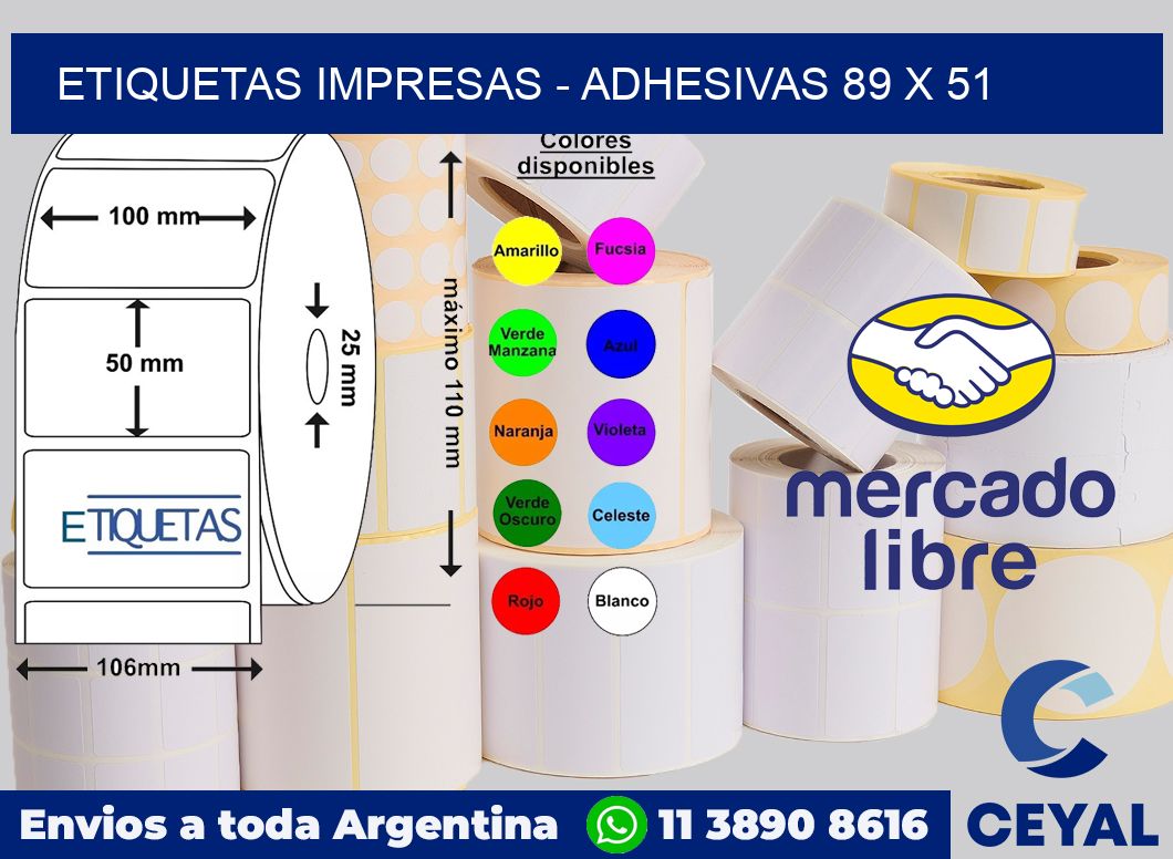 etiquetas impresas - Adhesivas 89 x 51