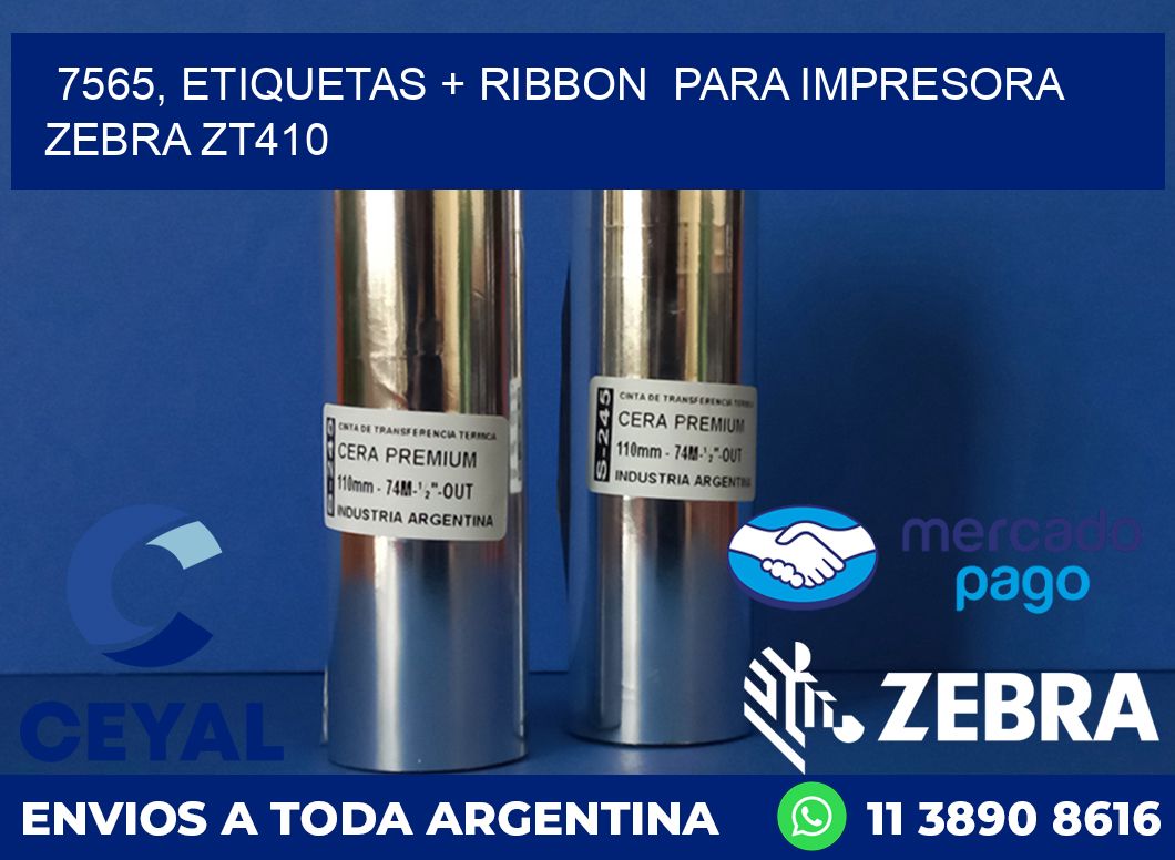 7565, etiquetas + ribbon  para impresora zebra ZT410