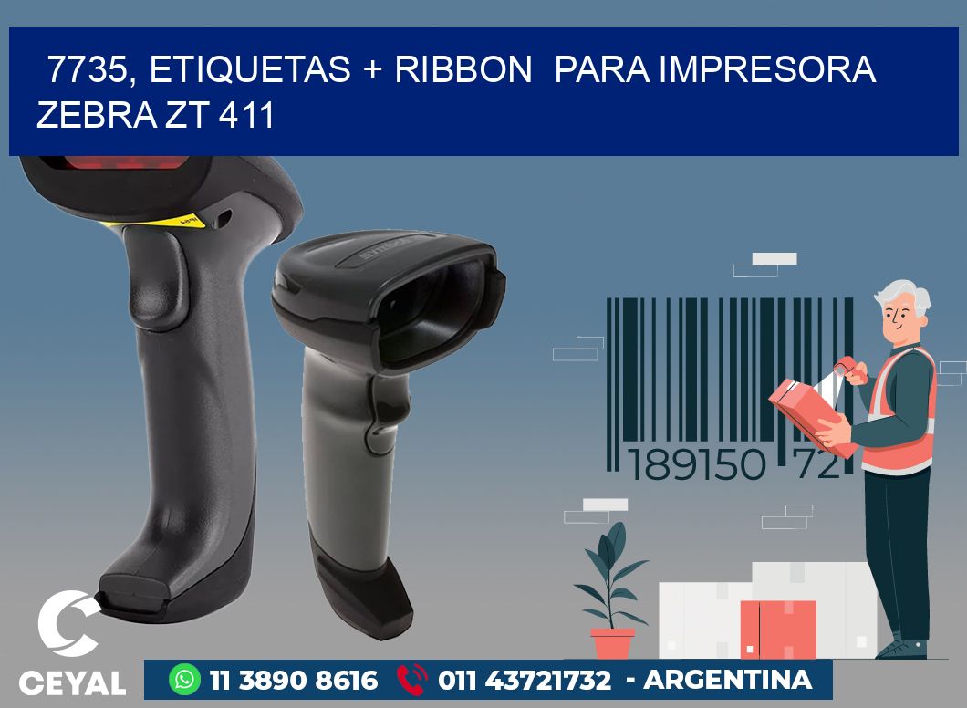 7735, etiquetas + ribbon para impresora zebra ZT 411