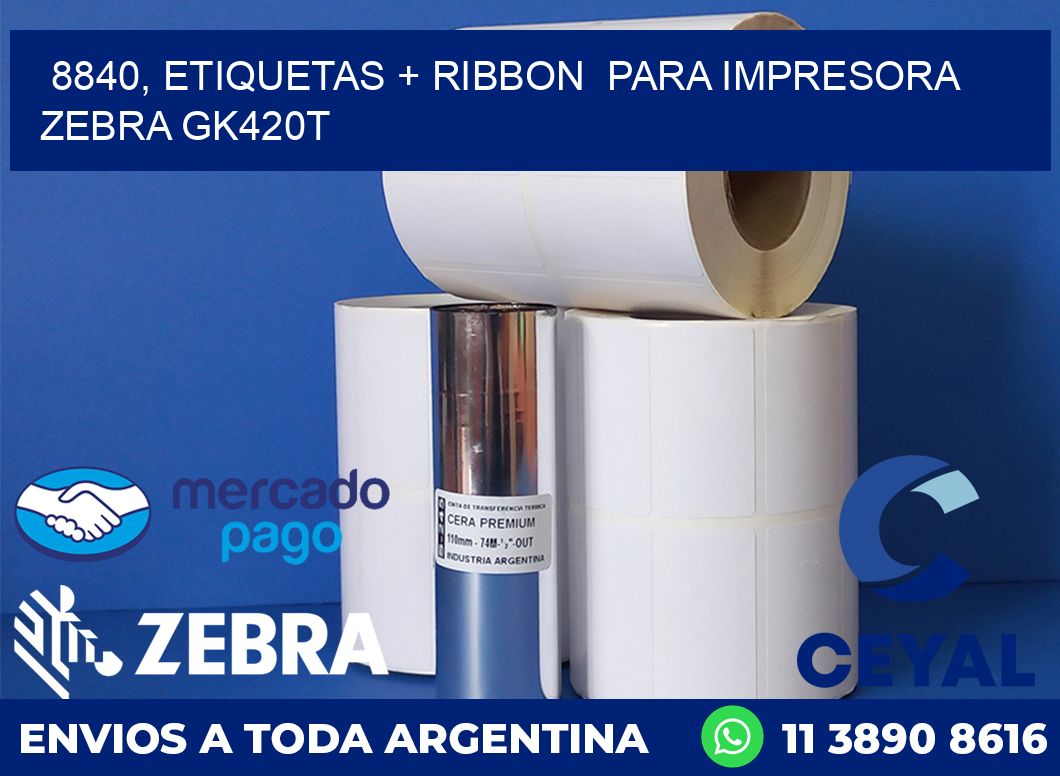 8840, etiquetas + ribbon para impresora zebra GK420T