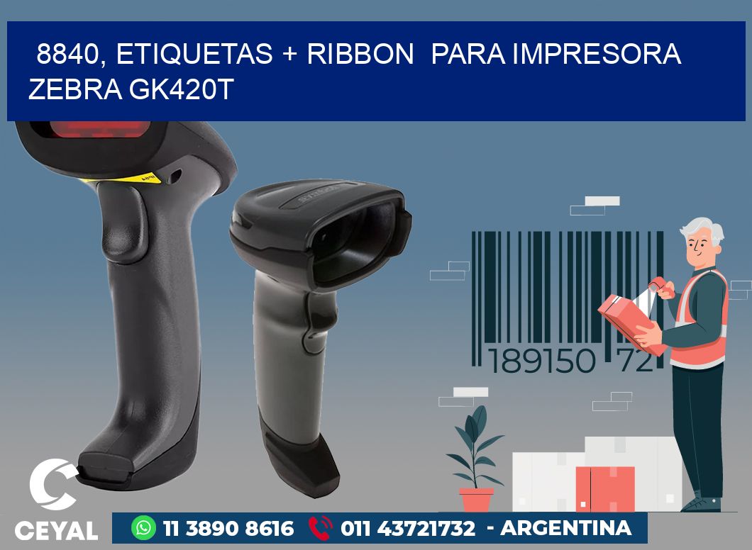 8840, etiquetas + ribbon para impresora zebra GK420T