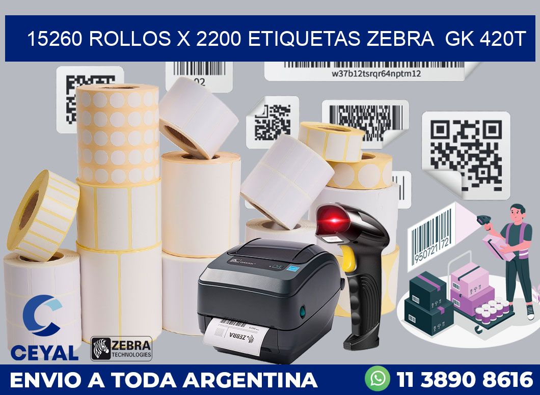 15260 Rollos x 2200 etiquetas zebra gk 420t
