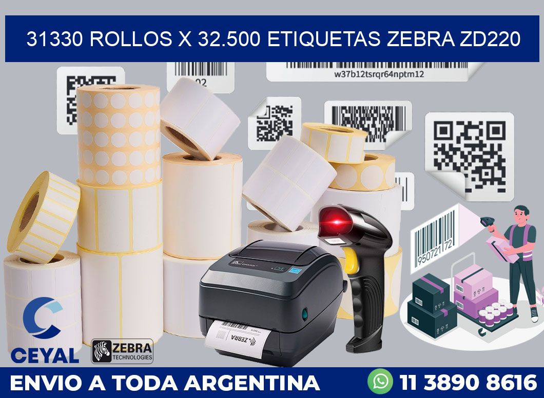 31330 Rollos x 32.500 etiquetas zebra zd220
