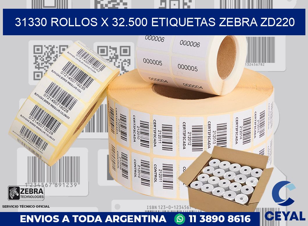 31330 Rollos x 32.500 etiquetas zebra zd220