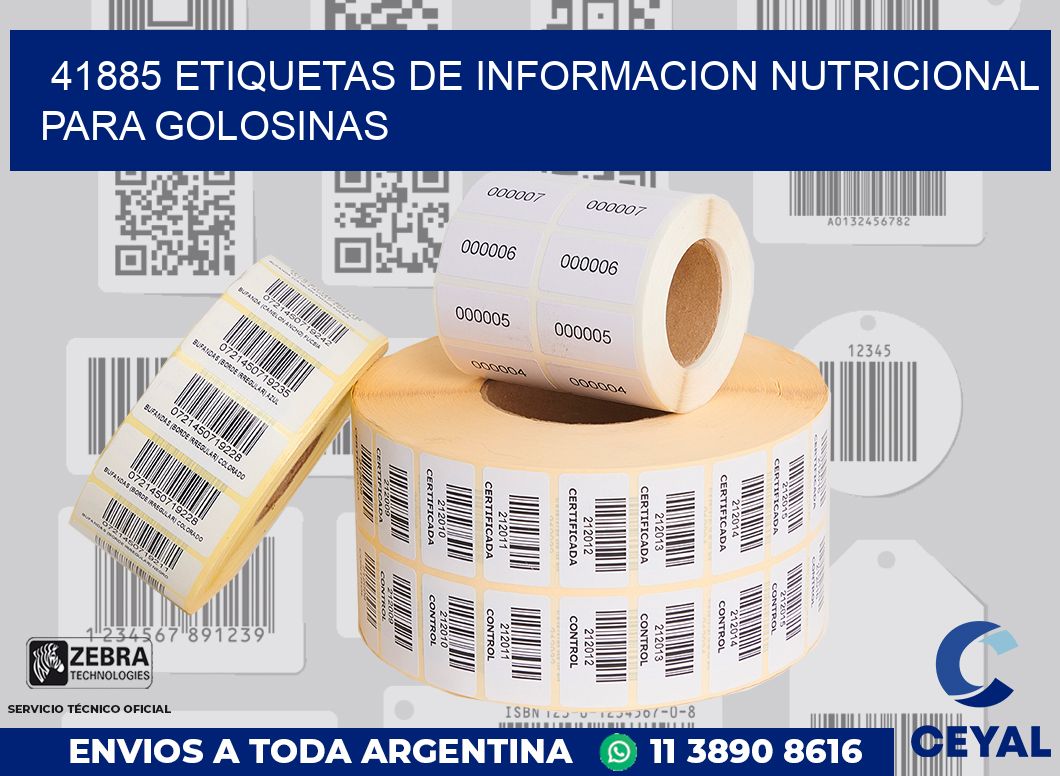 41885 ETIQUETAS DE INFORMACION NUTRICIONAL PARA GOLOSINAS