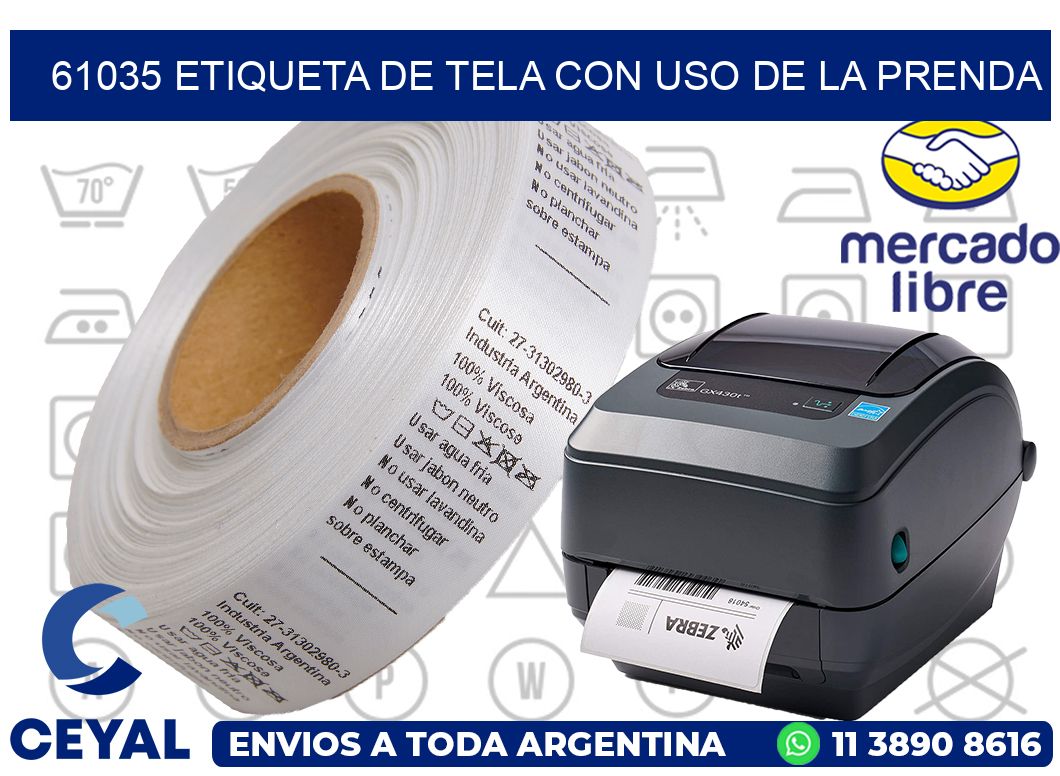 61035 ETIQUETA DE TELA CON USO DE LA PRENDA