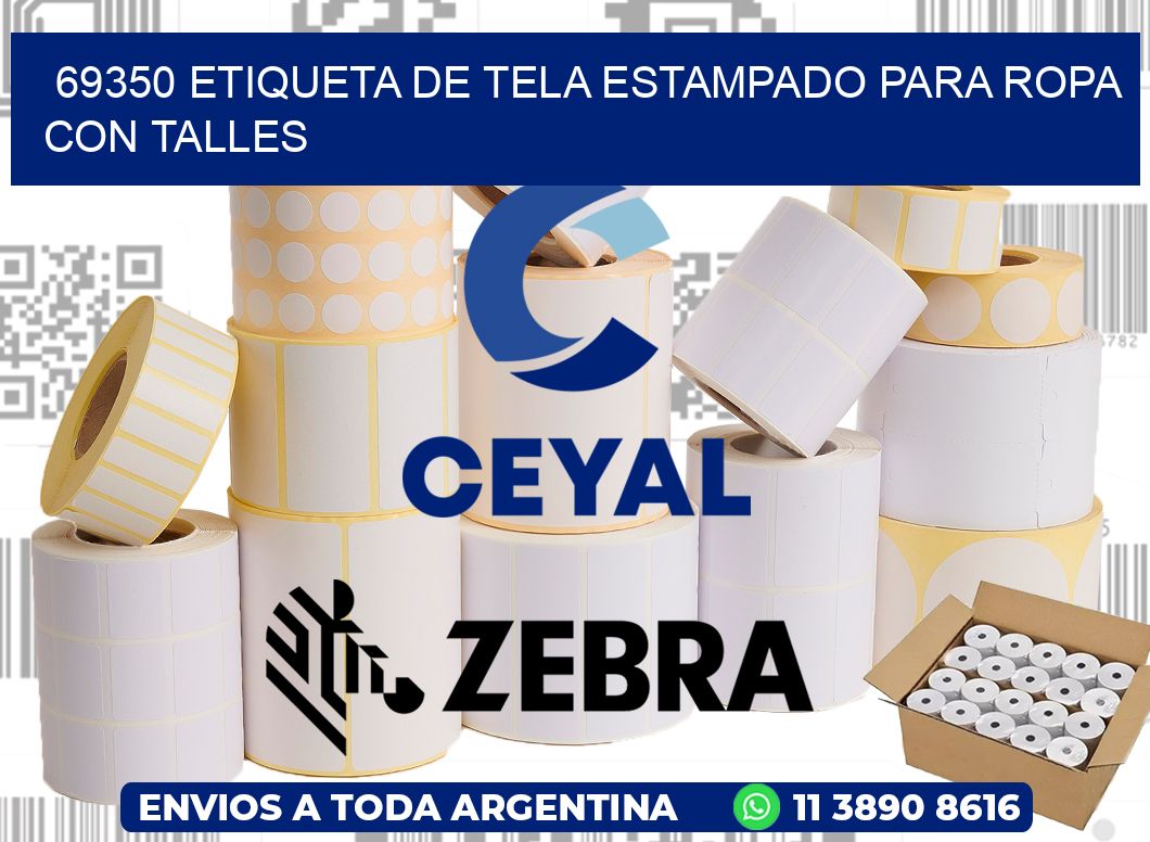 69350 ETIQUETA DE TELA ESTAMPADO PARA ROPA CON TALLES