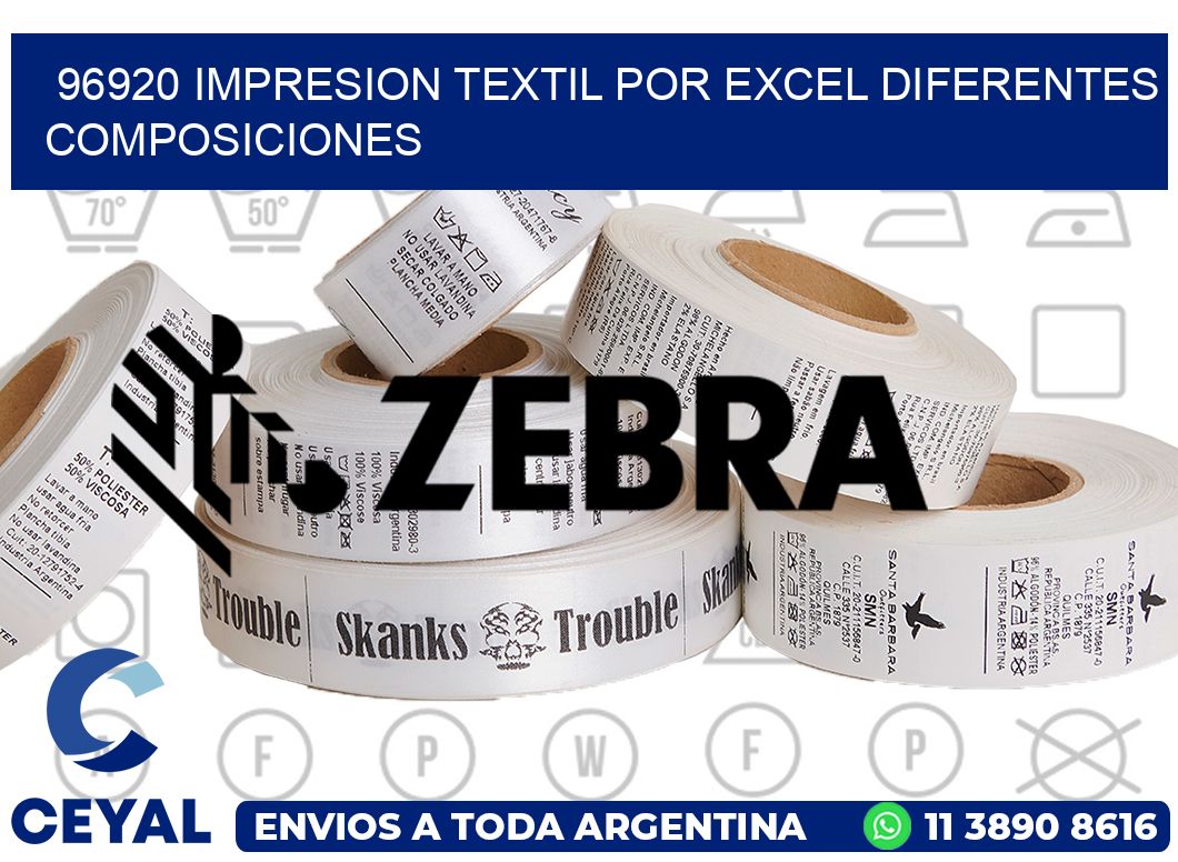 96920 IMPRESION TEXTIL POR EXCEL DIFERENTES COMPOSICIONES