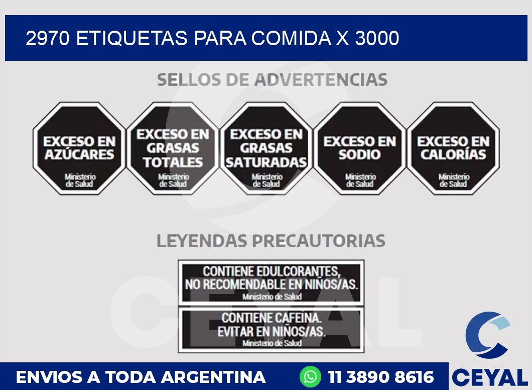 2970 ETIQUETAS PARA COMIDA x 3000