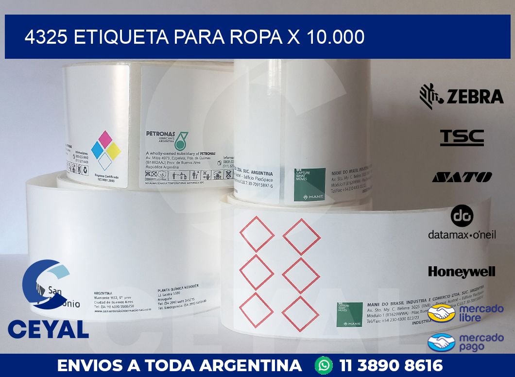 4325 ETIQUETA PARA ROPA X 10.000