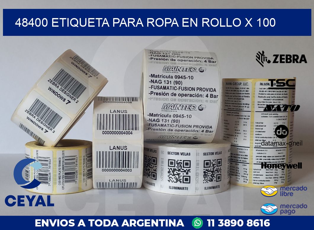 48400 ETIQUETA PARA ROPA EN ROLLO X 100