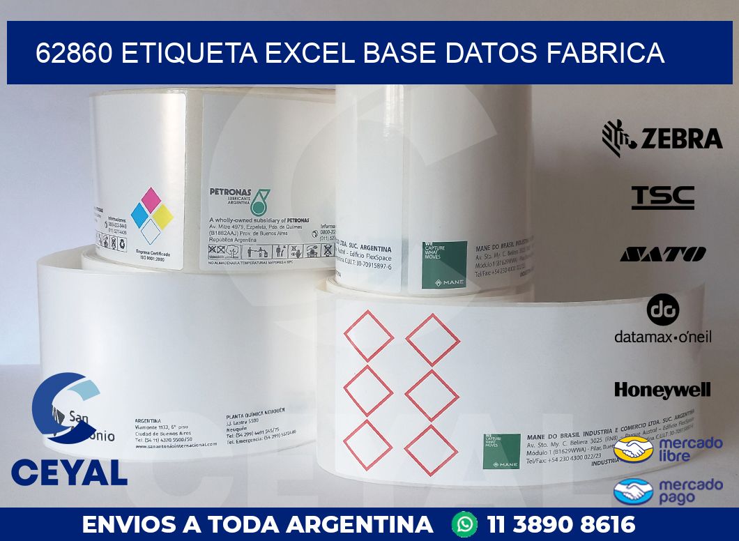 62860 etiqueta excel base datos fabrica